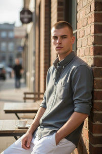 GIANGI NAPOLI MEN'S SHIRT - SOLID DARK GREEN FLANNEL