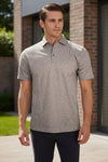 BUTTON DOWN MEN'S TECH POLO - HEATHER TAUPE