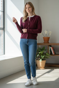 PUROTATTO RIBBED BACK CASHMERE CARDIGAN - BORDEAUX