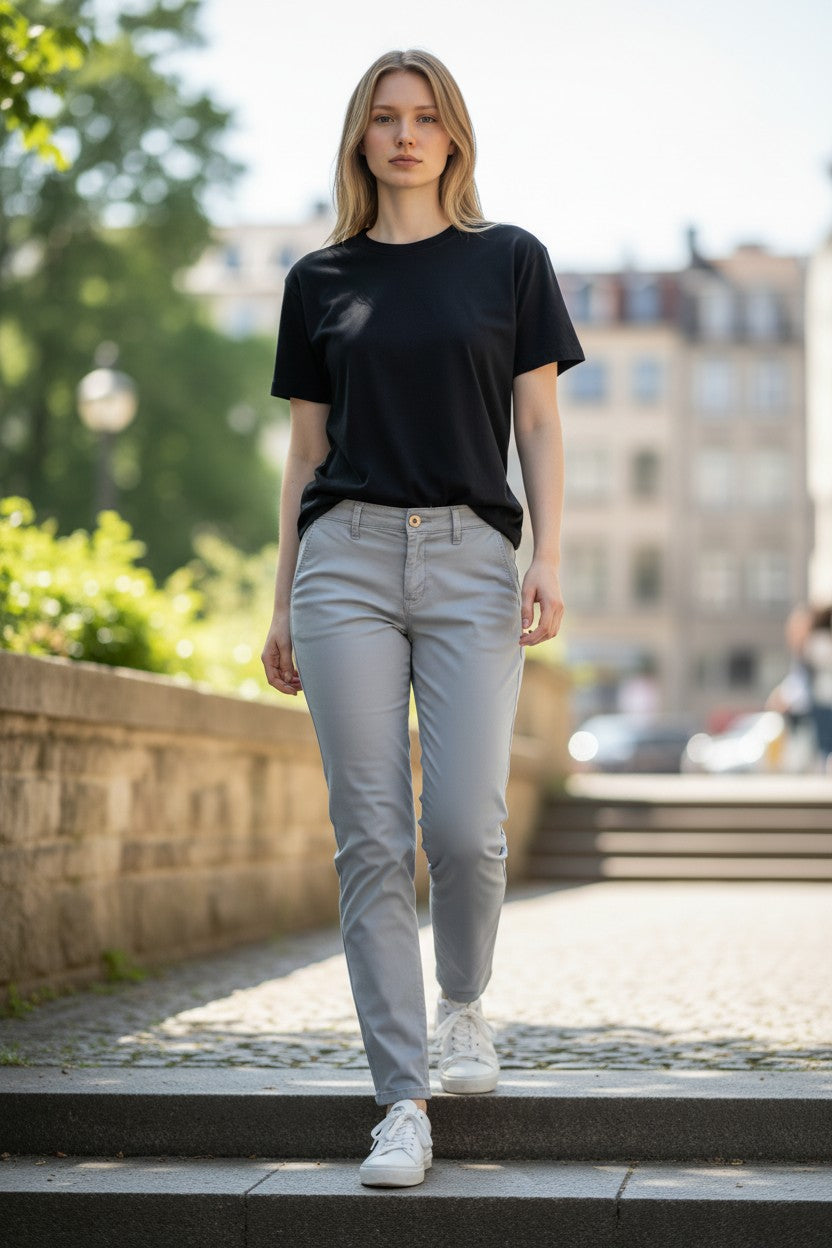 MAC WOMEN'S TURN UP CHINO - CASHMERE BLUE