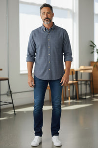 GMF 965 MEN'S SPORT SHIRT - NAVY GLENPLAID