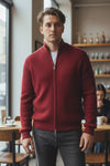 BUTTON DOWN WOOL/CASHMERE FULL ZIP SWEATER - PAPRIKA