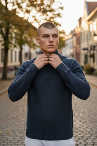 FLY3 REVERSIBLE 1/4 ZIP SWEATER - NAVY