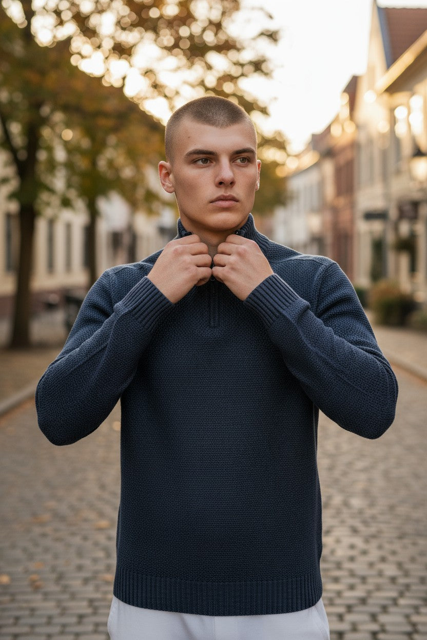 FLY3 REVERSIBLE 1/4 ZIP SWEATER - NAVY