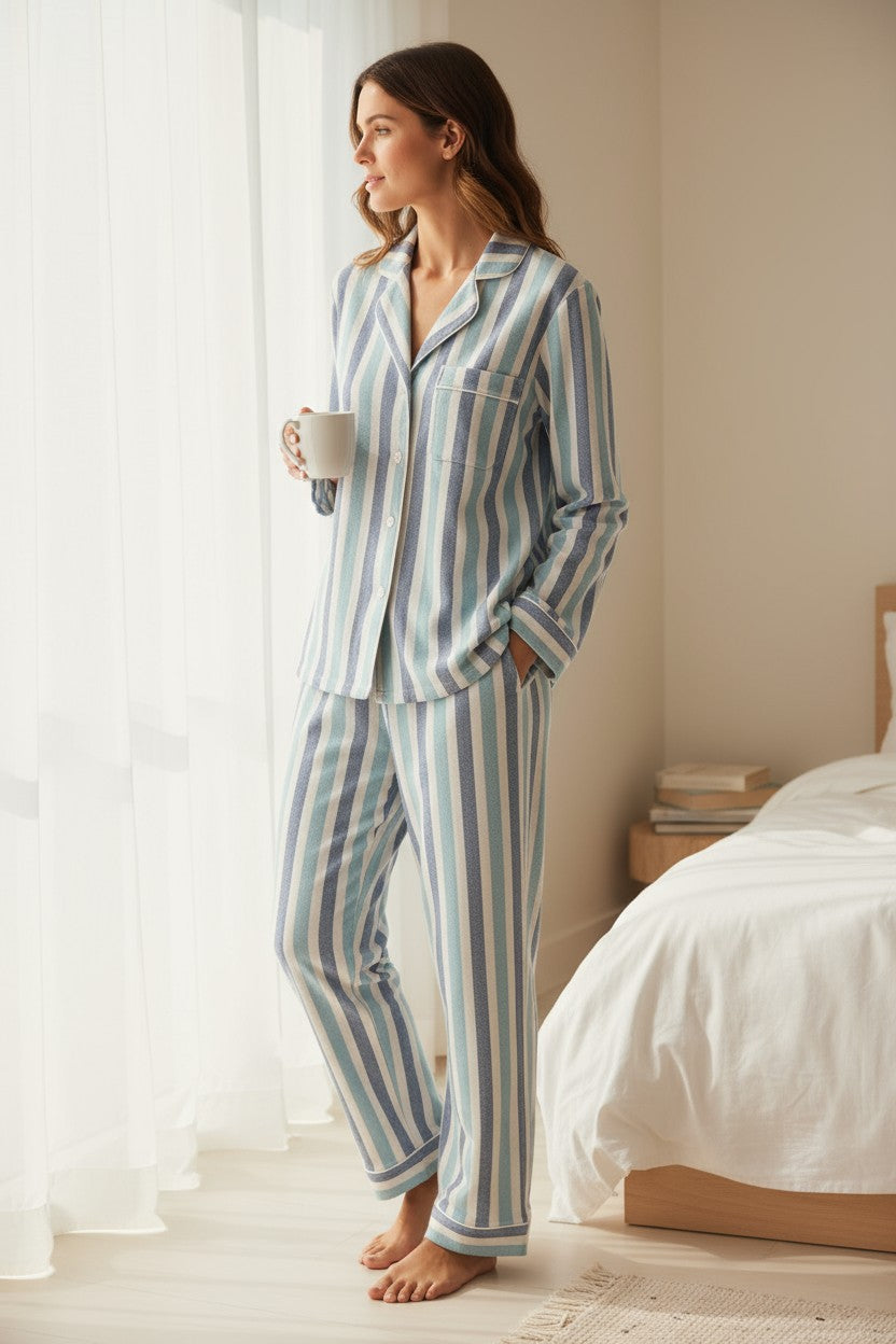 DEREK ROSE KELBURN 35 WOMEN'S PAJAMA SET - BLUE