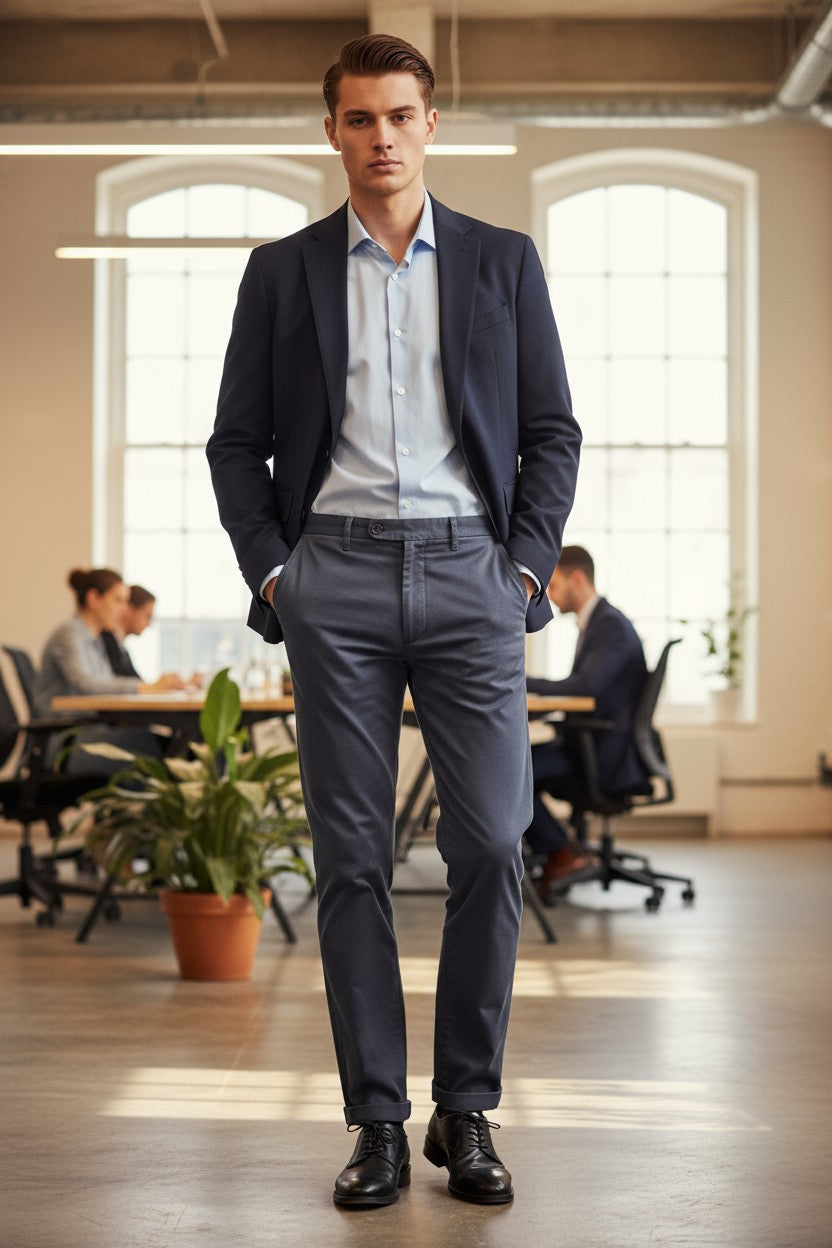 MASON'S COTTON/CASHMERE STRETCH TROUSER - DARK BLUE