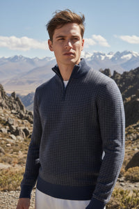 PERU UNLIMITED TRI COLOR 1/4 ZIP SWEATER - BLUE