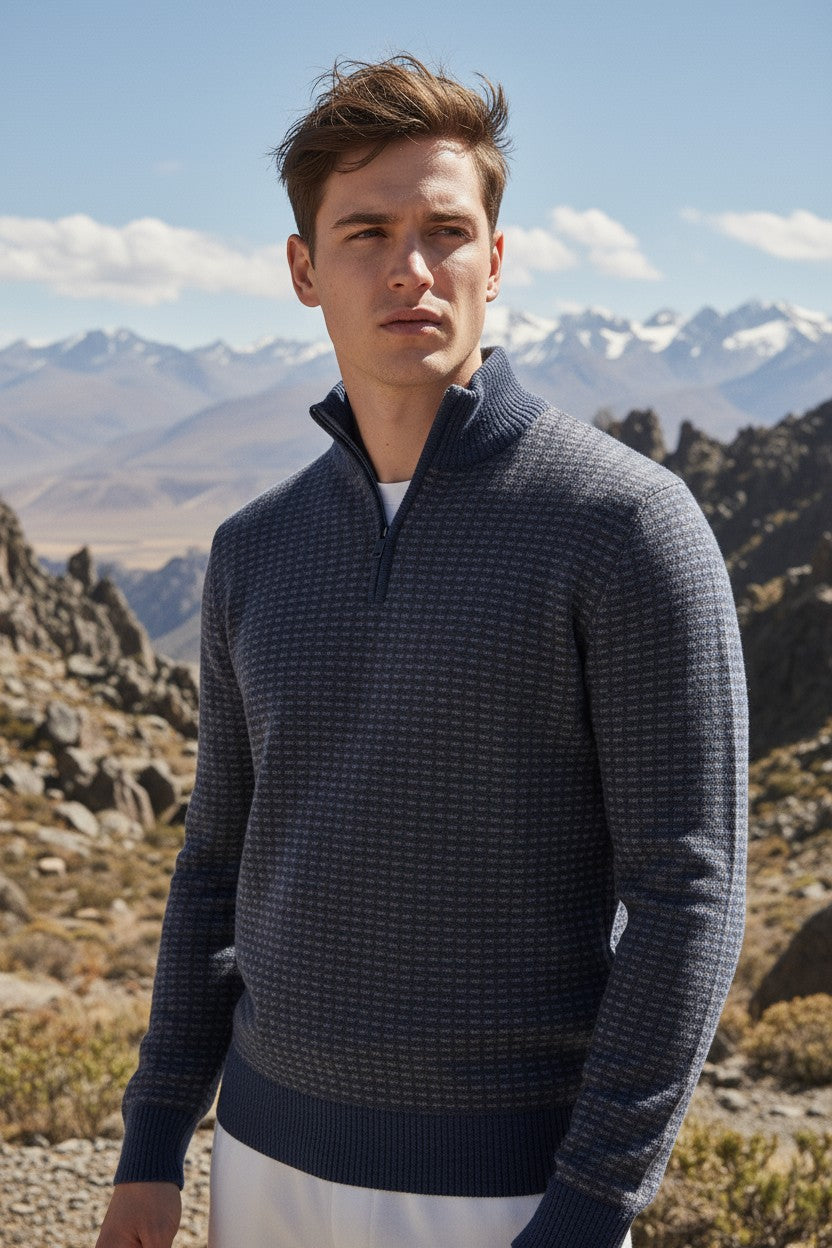 PERU UNLIMITED TRI COLOR 1/4 ZIP SWEATER - BLUE