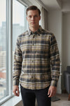 MAZZARELLI SPORT SHIRT - SAGE/BROWN/GREY CHECK PLAID