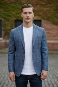 SARTORIA PARTENOPEA SPORT COAT - NAVY & BLUE PLAID