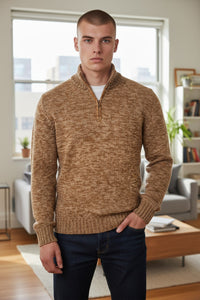 SETTEFILI CASHMERE - 4 PLY QUARTER ZIP MEN'S SWEATER - BROWN/GREY MIX