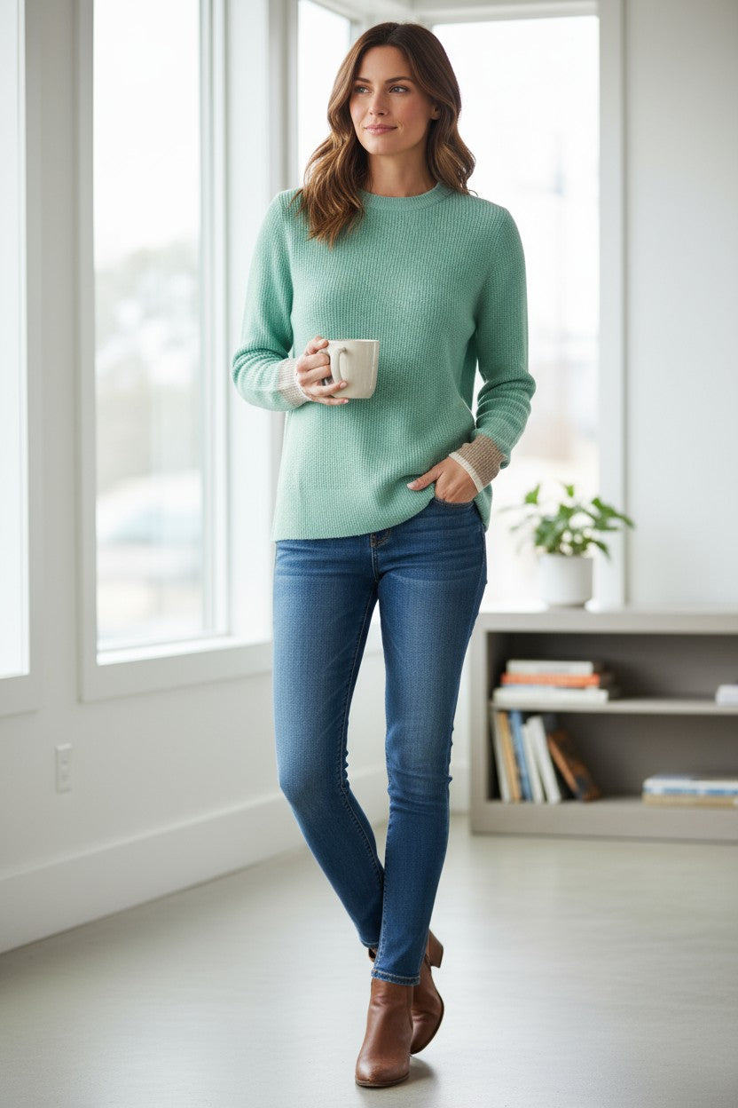 KINROSS THERMAL TIPPED CREW SWEATER - SPA