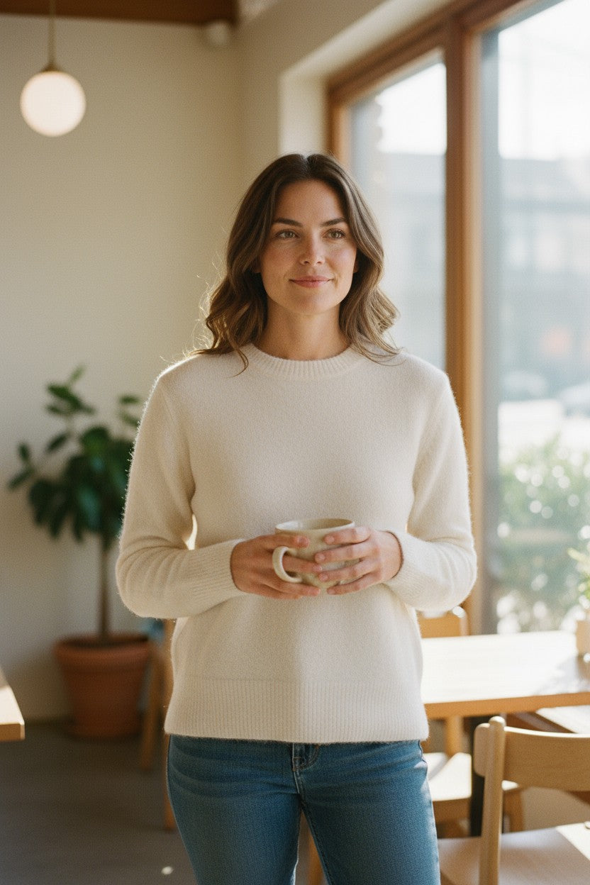 ANNECLAIRE WOOL/CASHMERE CREW SWEATER - WINTER WHITE