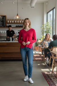 PUROTATTO CASHMERE V-NECK SWEATER - FUCHSIA