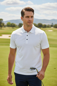 BUTTON DOWN MEN'S TECH POLO - SOLID WHITE