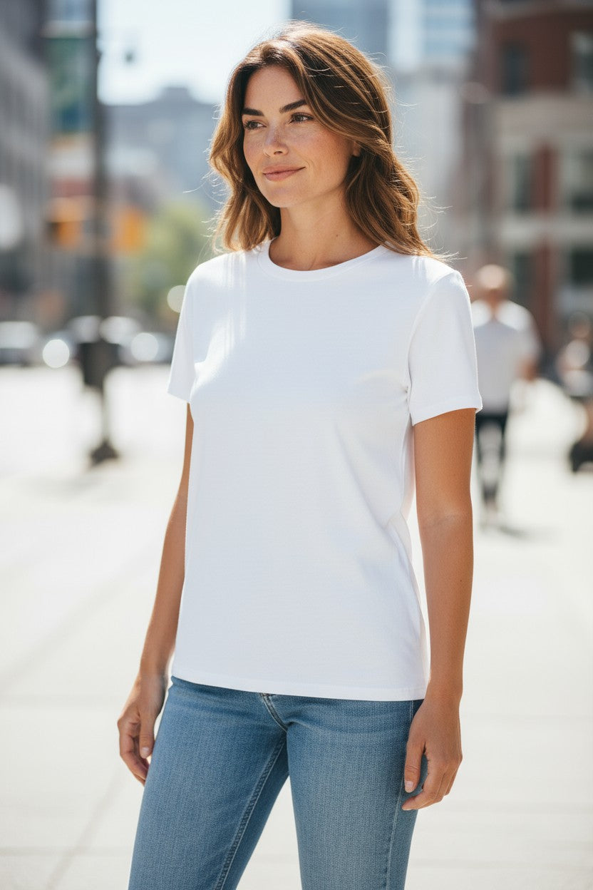 BLUE 1899 WOMEN'S PIMA COTTON T-SHIRT CREWNECK SHORTSLEEVE - WHITE