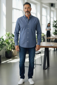 GALLIA MEN'S SHIRT - MID BLUE SOLID TWILL