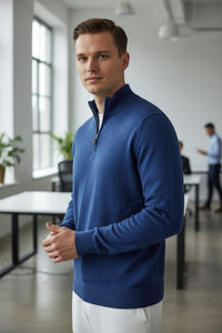 ALAN PAINE CAIRNS 1/4 ZIP SWEATER - INDIGO