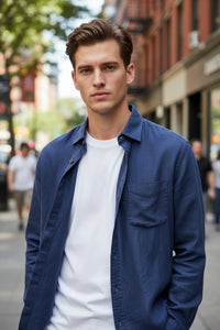 HARTFORD MEN'S CASUAL LINEN SHIRT - DEEP BLUE