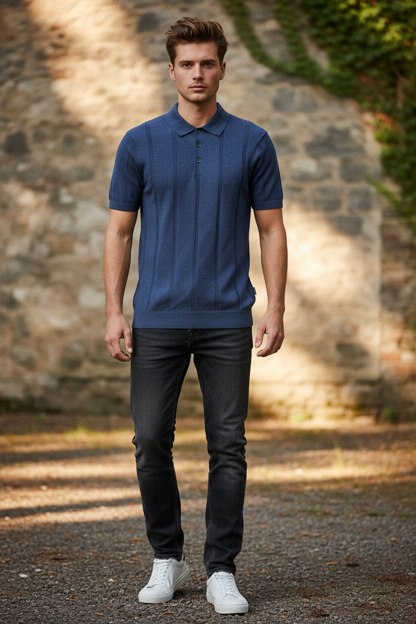 BARBOUR WELLBURN KNITTED POLO SHIRT - NAVY