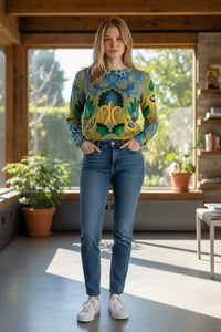 IN BED WITH YOU CREW SWEATER - MULTICOLOR SCROLLS