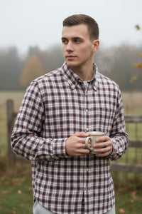 BUTTON DOWN SPORT SHIRT - RASPBERRY/GREY PLAID