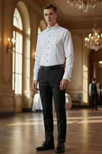 EMANUEL BERG FORMAL SHIRT WITH PIQUE BIB - WHITE