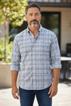 SCOTT BARBER MELANGE PLAID MEN’S SHIRT - BLUE