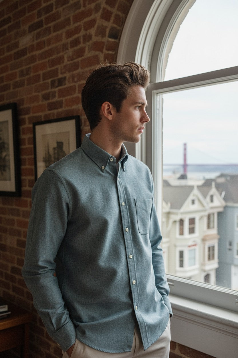 BUTTON DOWN SPORT SHIRT - BRUSHED SOLID GREEN