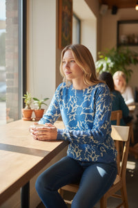 IN BED WITH YOU CREW SWEATER - BLUE GEOMETRIC