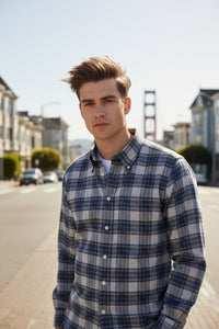 BUTTON DOWN SPORT SHIRT - NAVY/GREY PLAID