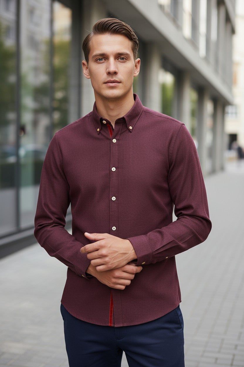 GMF 965 MEN'S SPORT SHIRT - SOLID BURGUNDY