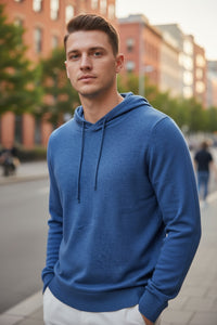 ALAN PAINE FELTON CASHMERE HOODED SWEATER - DENIM