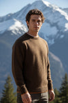 HARLEY OF SCOTLAND TIPPED SHETLAND WOOL SWEATER - WHISKY/MARRON