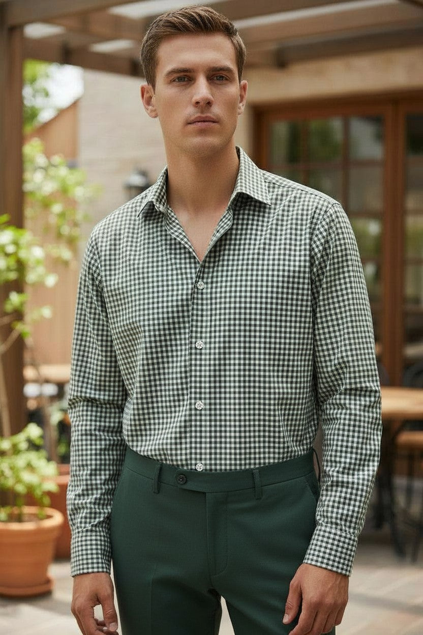 SCOTT BARBER GINGHAM MEN’S SHIRT - SAGE