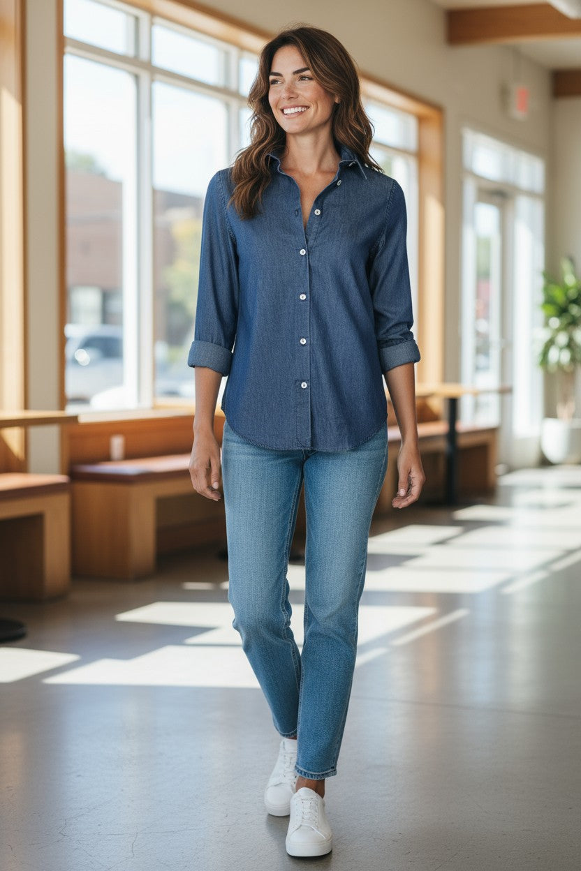 GIANGI NAPOLI WOMEN'S CATY DENIM SHIRT - DARK BLUE WASH