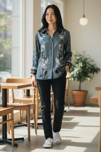 FRANCO FERRARI FLORAL BLOUSE - TEAL