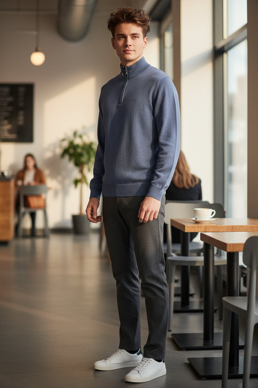 BARBOUR COTTON HALF ZIP SWEATER - DUSK BLUE