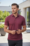 BUTTON DOWN MEN'S TECH POLO - HEATHER RASPBERRY