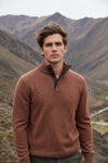 PERU UNLIMITED 1/4 ZIP SWEATER WITH LEATHER TRIM - RUST