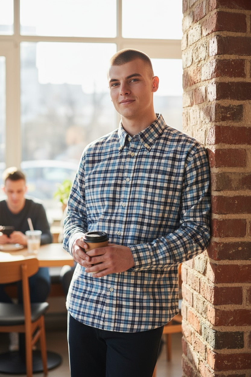 BUTTON DOWN SPORT SHIRT - BRUSHED AQUA PLAID