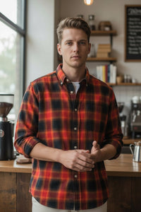 GIANGI NAPOLI MEN'S SHIRT - ORANGE & BROWN SHADOW CHECK