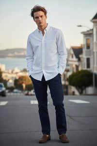 BUTTON DOWN SPORT SHIRT - SOLID WHITE PIQUE