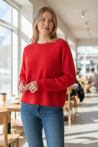 ROSSO 35 BASKET STITCH CREW SWEATER - CHERRY