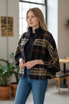 PUROTATTO PLAID CAPE - NAVY & TAN