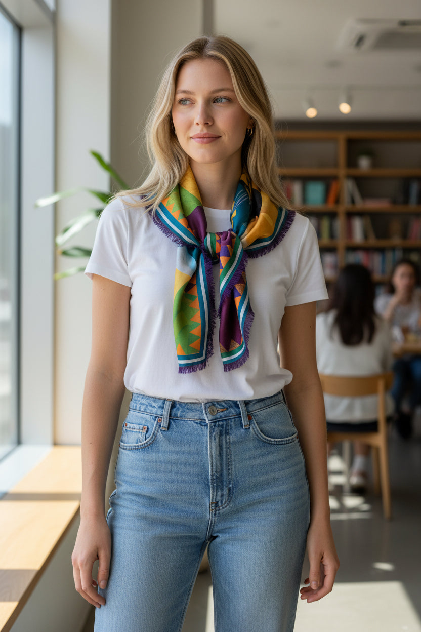 FRANCO FERRARI DOUBLE-SIDED SILK SQUARE SCARF - YELLOW POPPIES