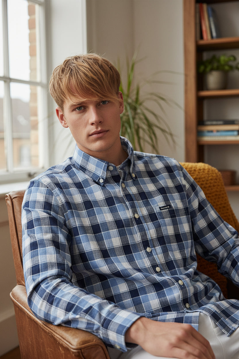 BARBOUR HARWOOD GINGHAM TAILORED SHIRT - BLUE