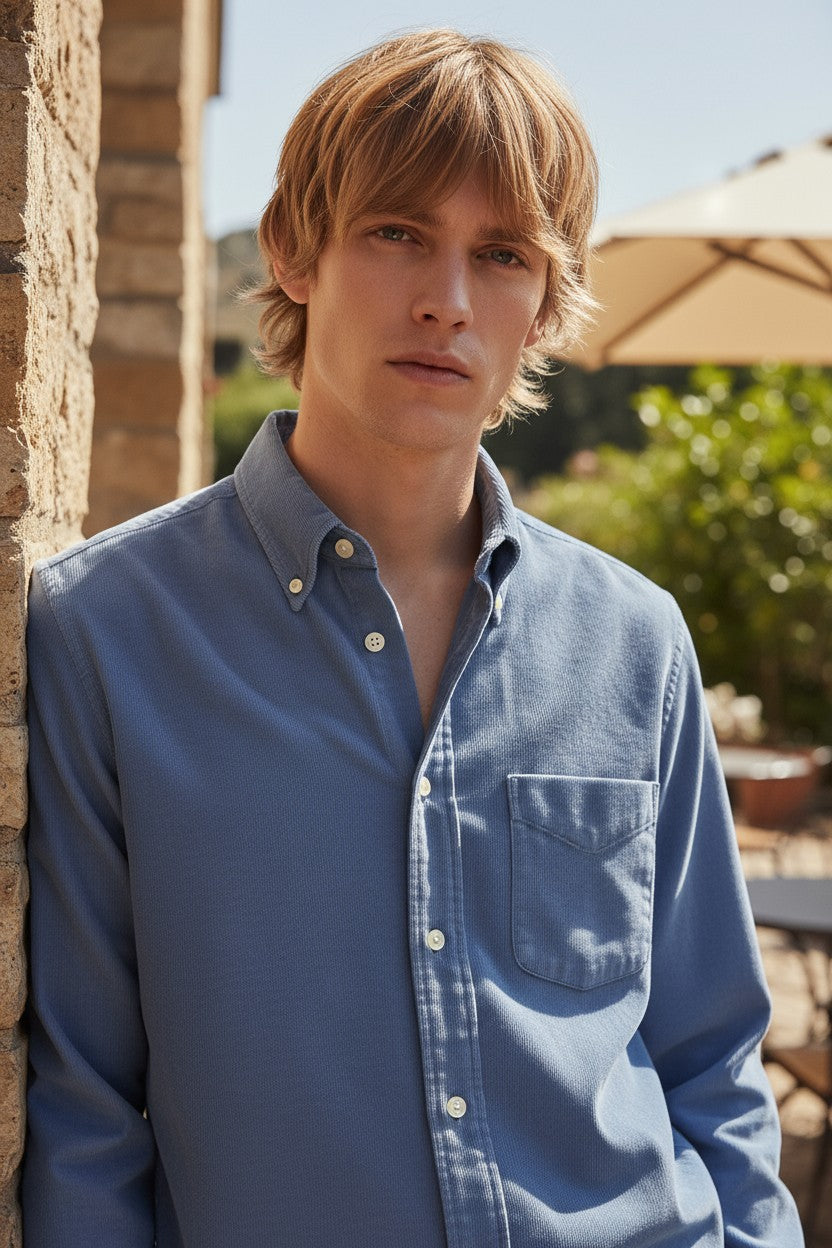 HARTFORD MEN'S CASUAL CORDUROY SHIRT - COBALT