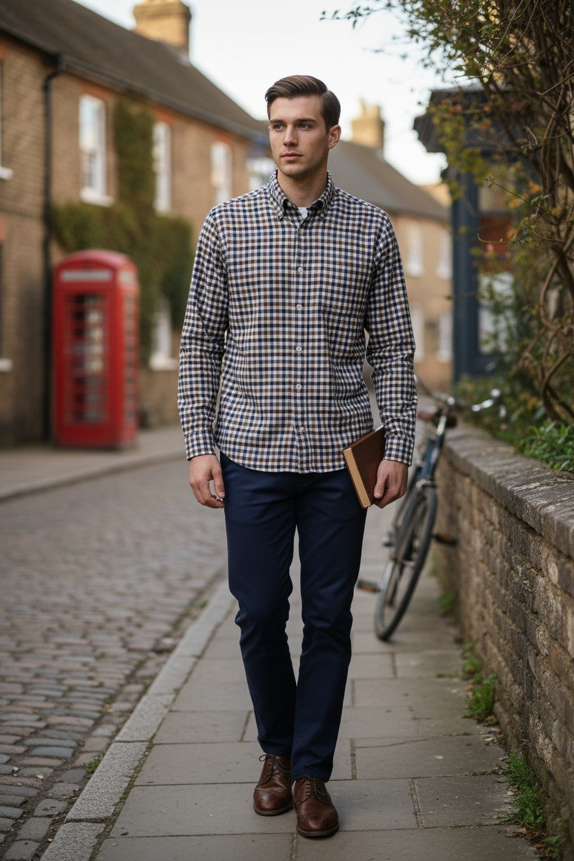 ALAN PAINE CLASSIC FIT SHIRT - CHOCOLATE/NAVY CHECK