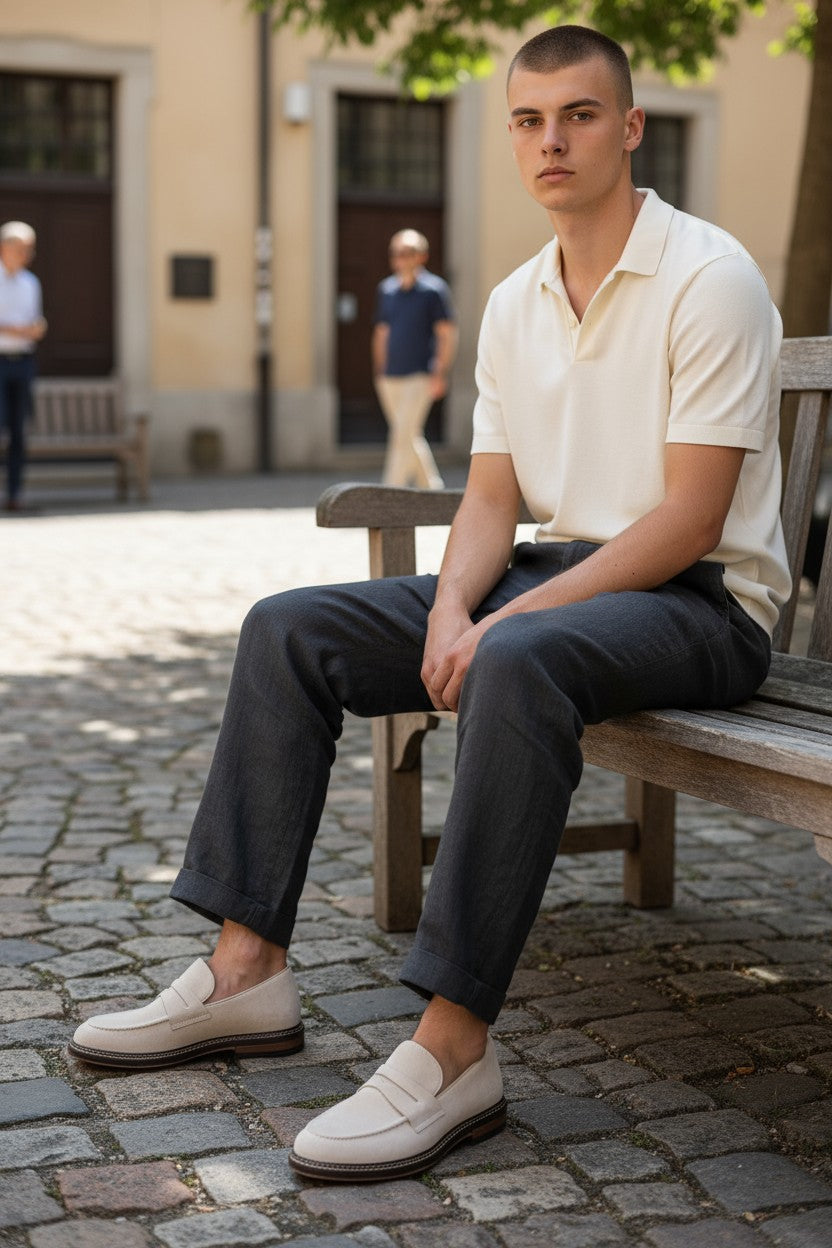 ELEVENTY MEN'S SUEDE PENNY LOAFER - SAND